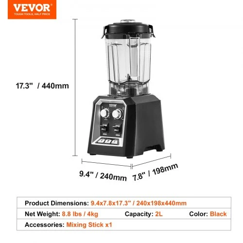 VEVOR Stalinis trintuvas HS-210D-US, 2 l, juodas