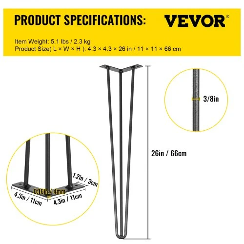 VEVOR Stalo kojos, juodos, 4 vnt., 66 cm
