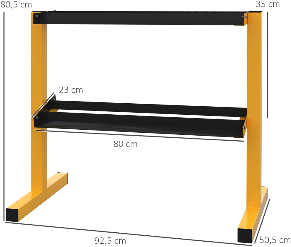 Aosom Stelažas hanteliams, iki 270 kg, 2 lentynos, plieno rėmas, geltonas, 92,5 x 50,5 x 80,5 cm