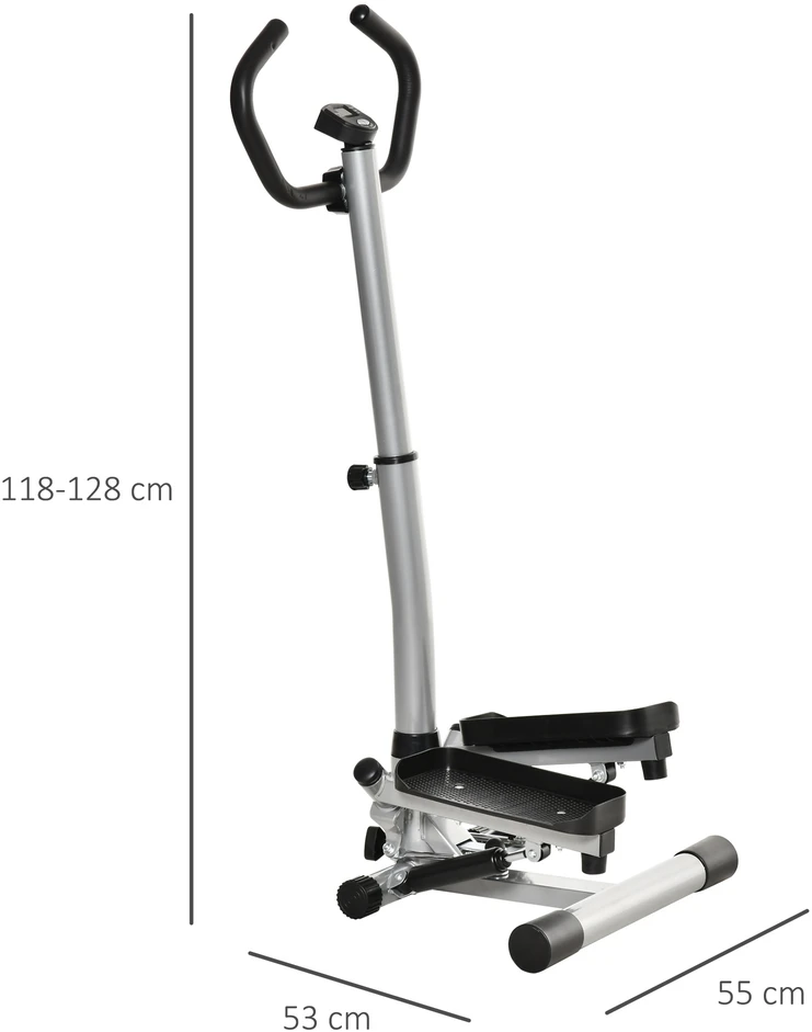 Aosom Stepperio treniruoklis namams, LCD ekranas, reguliuojamas aukštis, metalas, ABS, juodas / sidabrinis, 55 x 53 x 118-128 cm