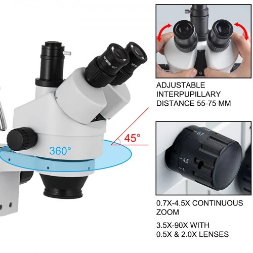 VEVOR Stereomikroskopas 3.5X-90X, trinokulinis, su dviguba strėline atrama