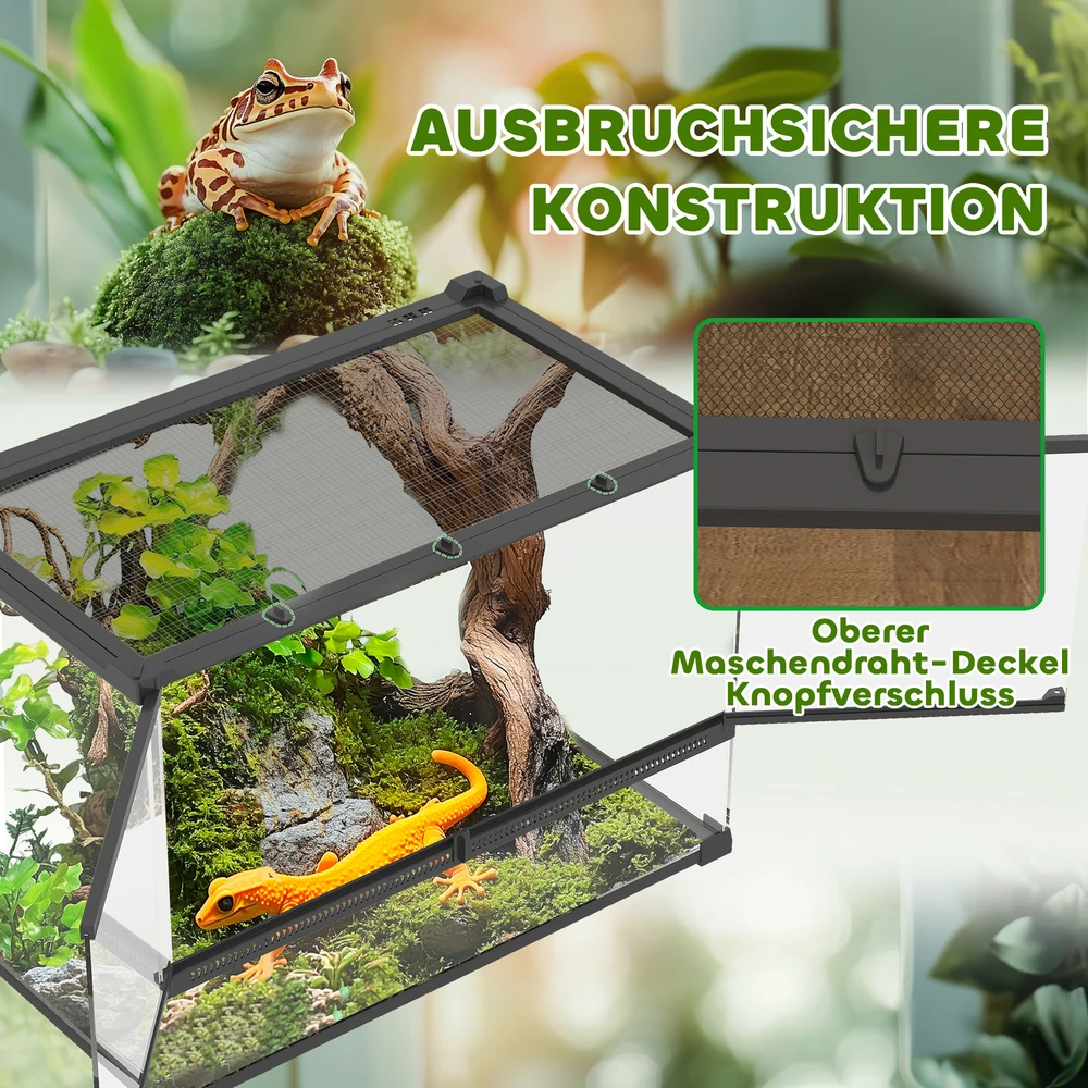 Aosom Stiklinis terariumas reptilijoms, juodas, 50 x 30 x 35 cm, 48 l