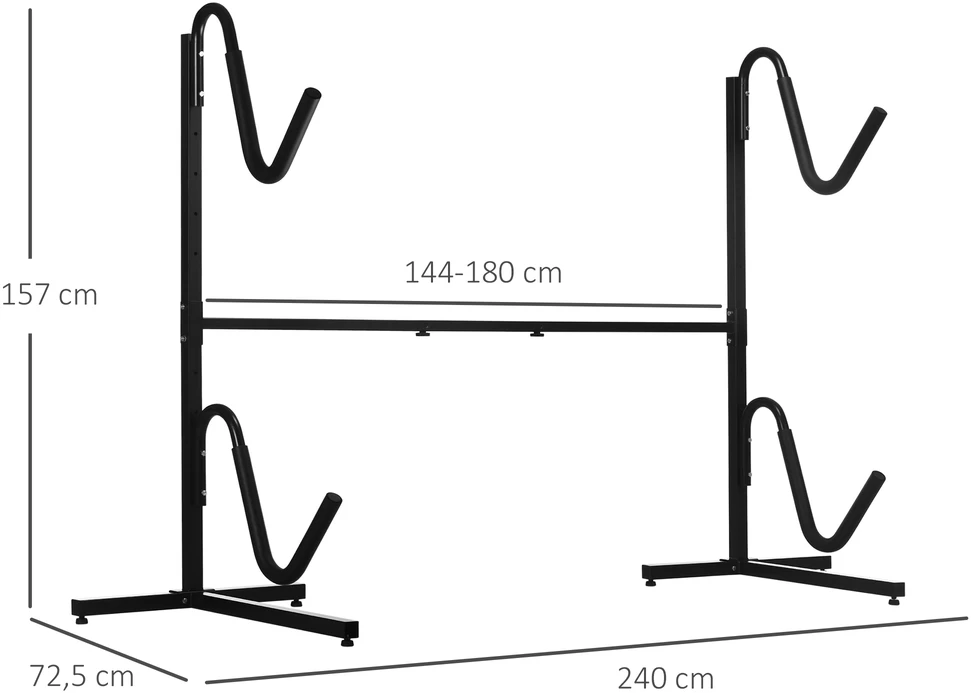 Sofa Aosom Stovas 2 baidarėms, banglentėms ir SUP lentoms, plieno rėmas, juodas, 144–180 cm