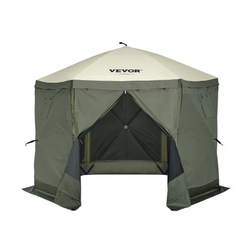 VEVOR Stovyklavimo pavėsinė su tinkleliu FY-002, 6 kampų, 305 x 305 x 229 cm, armijos žalia