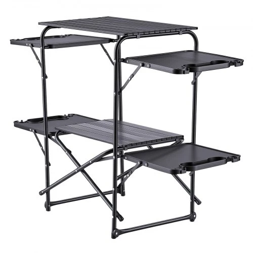 VEVOR Stovyklavimo virtuvės stalas 13045, sulankstomas, su 4 šoniniais staliukais, 130 x 45 x 90 cm