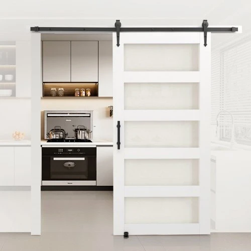 Koduva Stumdomos tvarto durys VEVOR, 107 x 213 cm, baltos, MDF ir stiklas, su furnitūros rinkiniu