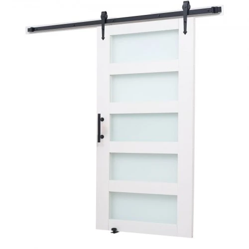 Koduva Stumdomos tvarto durys VEVOR, 107 x 213 cm, baltos, MDF ir stiklas, su furnitūros rinkiniu