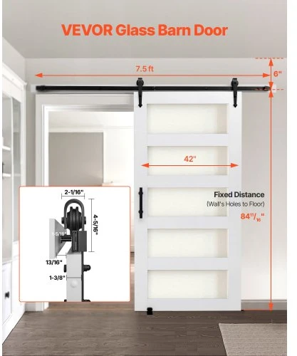 Koduva Stumdomos tvarto durys VEVOR, 107 x 213 cm, baltos, MDF ir stiklas, su furnitūros rinkiniu
