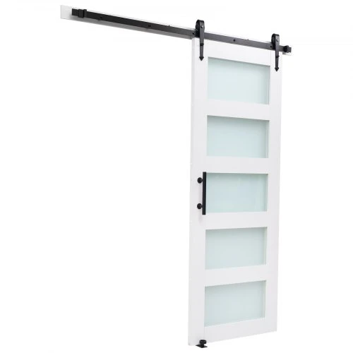 Koduva Stumdomos tvarto durys VEVOR, 81 x 213 cm, baltos, MDF, mediena ir stiklas, su furnitūros rinkiniu