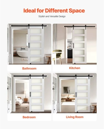 Koduva Stumdomos tvarto durys VEVOR, 81 x 213 cm, baltos, MDF, mediena ir stiklas, su furnitūros rinkiniu