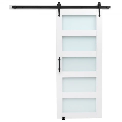 Koduva Stumdomos tvarto durys VEVOR, 91 x 213 cm, baltos, MDF, mediena ir stiklas, su furnitūros rinkiniu