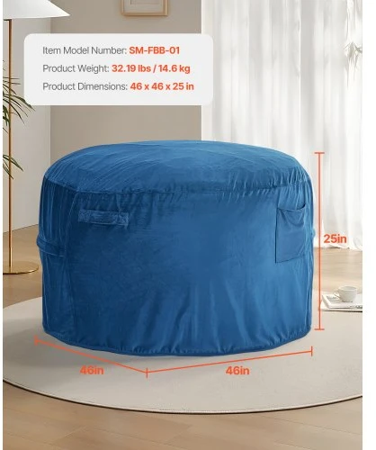 Sofa VEVOR Suaugusiųjų sėdmaišis, apvalus, mėlynas, 117 x 117 x 64 cm