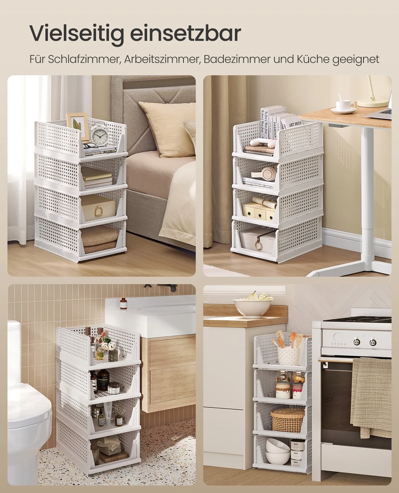 Songmics Sudedamas spintos organizatorius, 4 vnt., baltas, PP plastikas, 43 x 33 x 18,5 cm