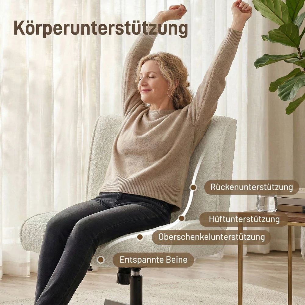 Koduva Sukamasis akcentinis krėslas, aksominis lounge krėslas su aukščio reguliavimu, kreminė balta