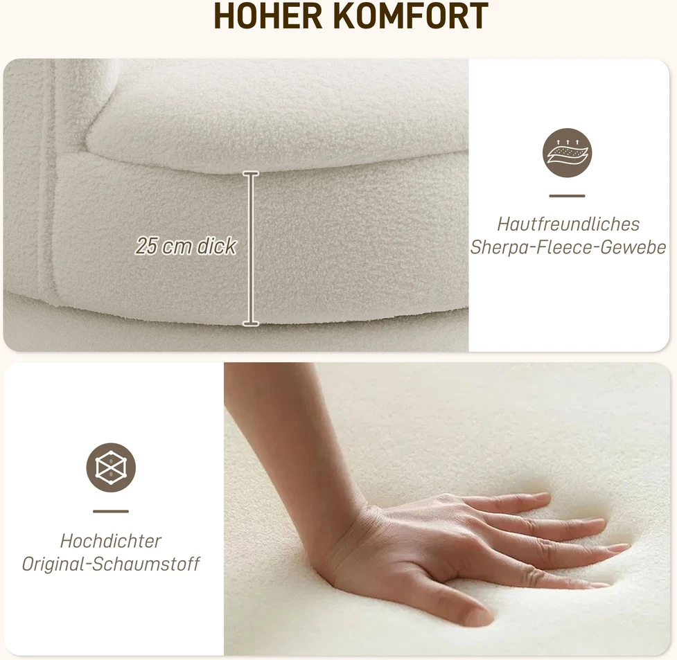 Aosom Sukamasis minkštas fotelis, modernus lounge stiliaus, kaučiukmedžio rėmas, kreminė balta, 74 cm