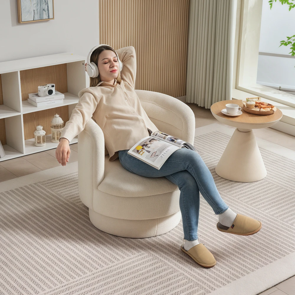 Aosom Sukamasis minkštas fotelis, modernus lounge stiliaus, kaučiukmedžio rėmas, kreminė balta, 74 cm