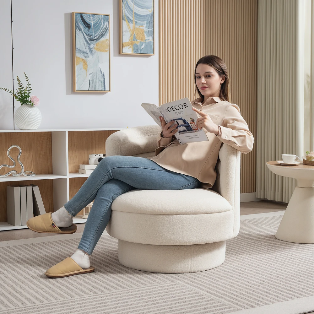 Aosom Sukamasis minkštas fotelis, modernus lounge stiliaus, kaučiukmedžio rėmas, kreminė balta, 74 cm