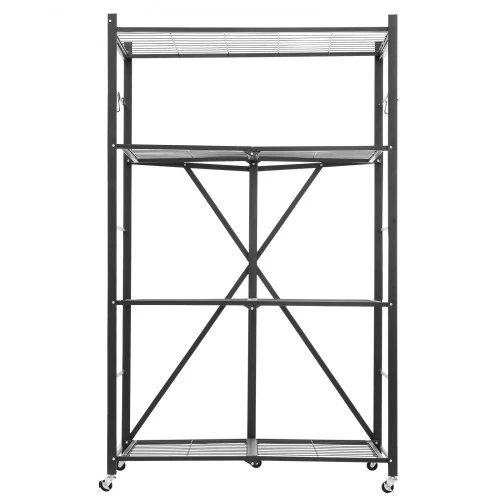 Koduva Sulankstoma daiktų laikymo lentyna VEVOR, 4 pakopų, su ratukais ir kabliukais, plieninė, juoda, 91 x 53 x 152 cm