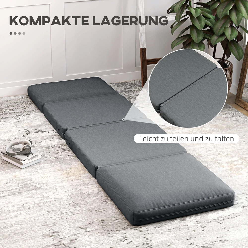 Aosom Sulankstoma grindų kėdė su pagalvėle, transformuojama sofa, tamsiai pilka, 75 x 268 x 18 cm