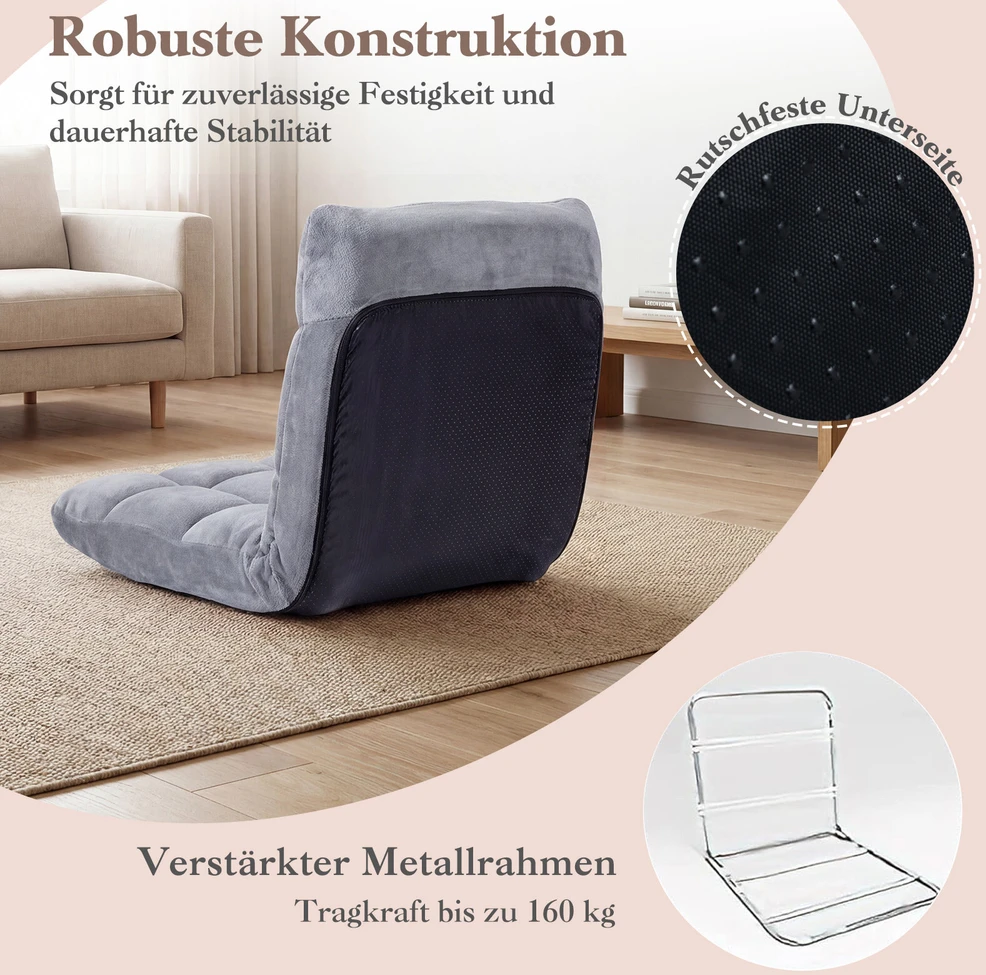 Koduva Sulankstoma grindų kėdė su reguliuojamu atlošu, pilka, 67 x 53 x 53 cm