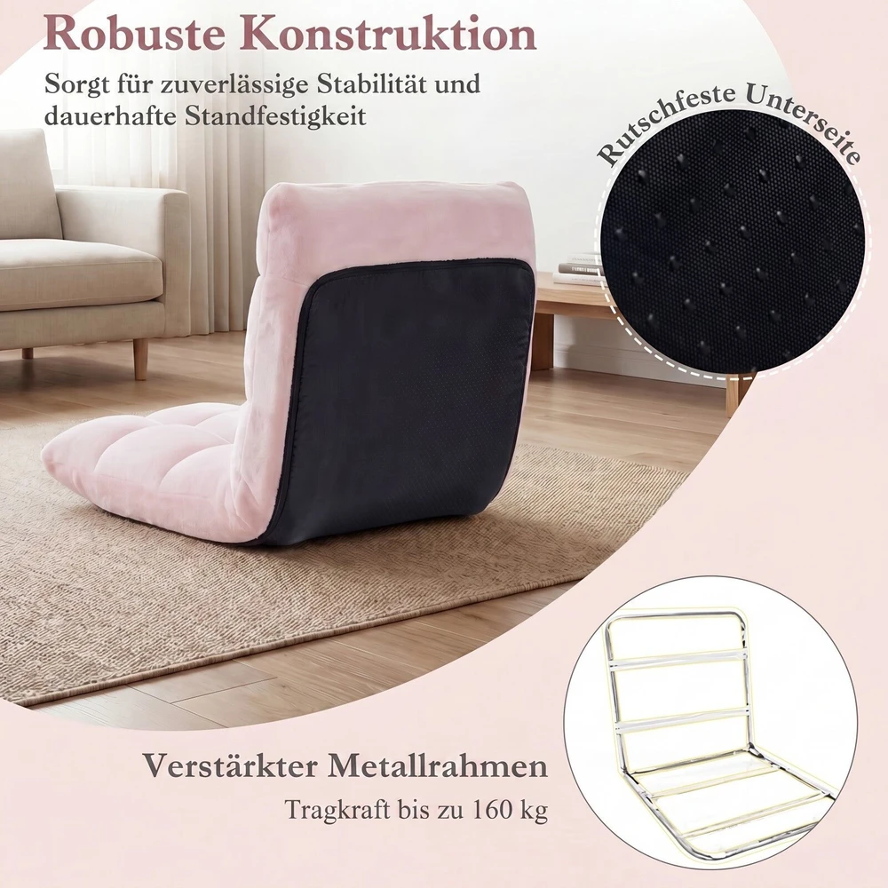 Koduva Sulankstoma grindų kėdė su reguliuojamu atlošu, šviesiai rožinė, 67 x 53 x 53 cm