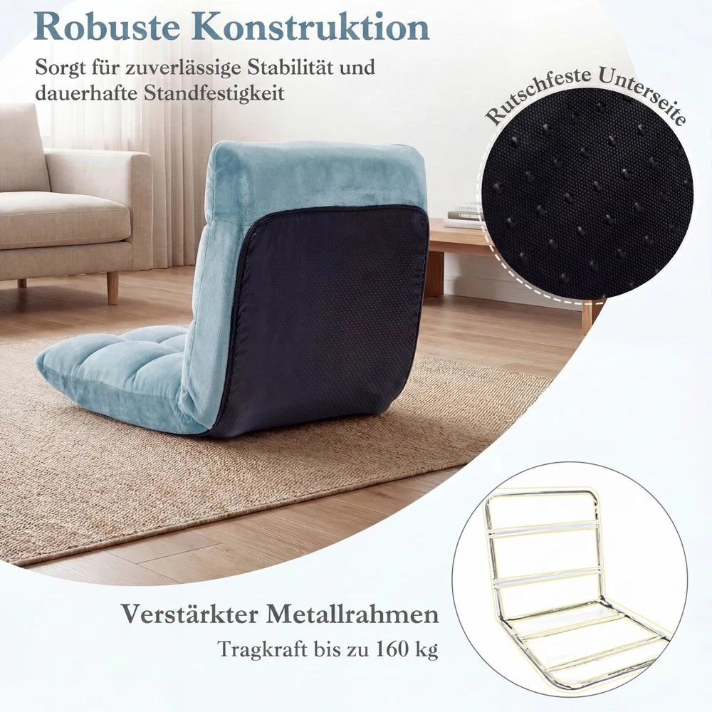 Koduva Sulankstoma grindų kėdė su reguliuojamu atlošu, žalia, 66,5 x 53 x 53 cm