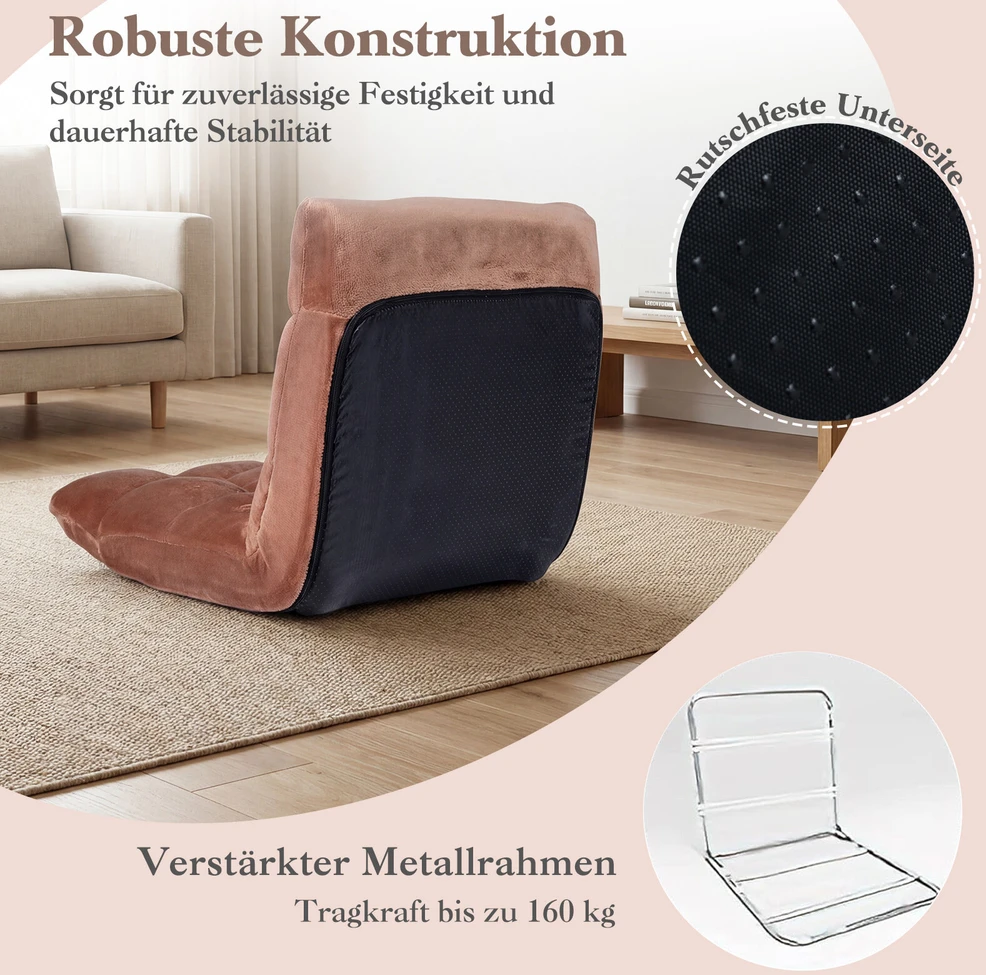 Koduva Sulankstoma grindų kėdė su reguliuojamu atlošu, riešutmedžio spalva, 60 x 54 x 57 cm