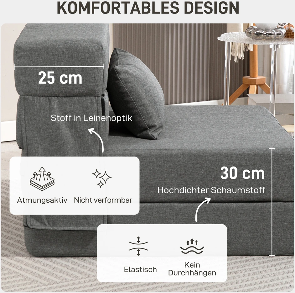 Koduva Sulankstoma grindų sofa-lova su pagalve, tamsiai pilka, 210 x 80 cm