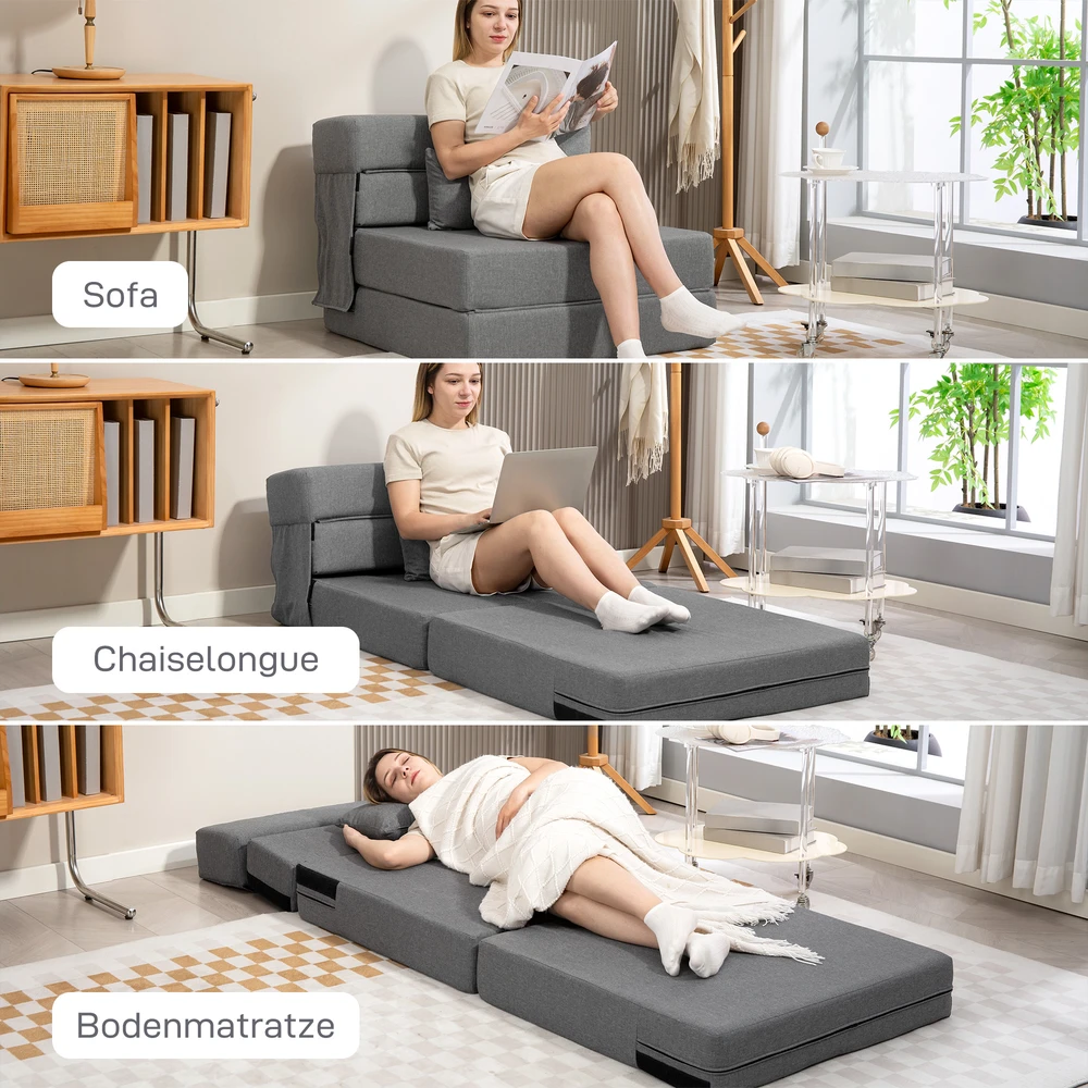 Koduva Sulankstoma grindų sofa-lova su pagalve, tamsiai pilka, 210 x 80 cm