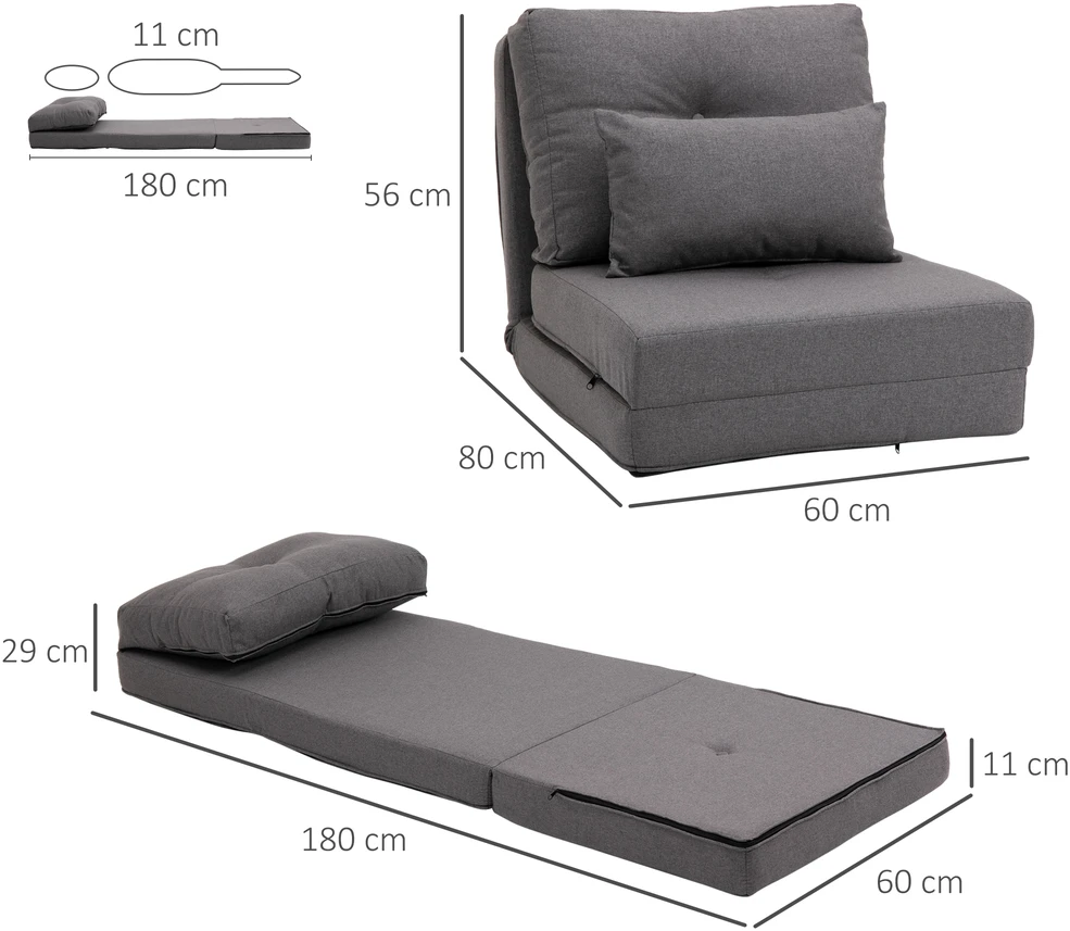 Fotelis Aosom Sulankstoma grindų sofa-lova, tamsiai pilka, 60 x 80 x 56 cm