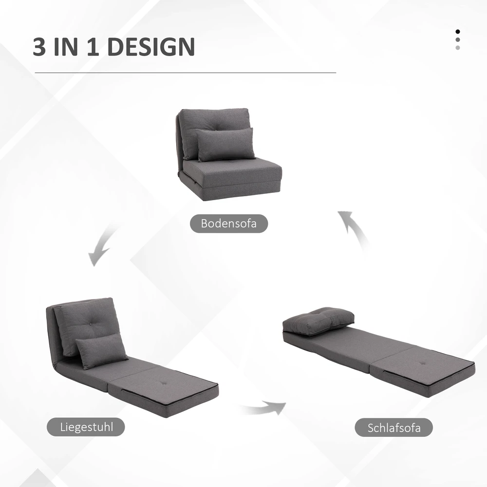 Fotelis Aosom Sulankstoma grindų sofa-lova, tamsiai pilka, 60 x 80 x 56 cm