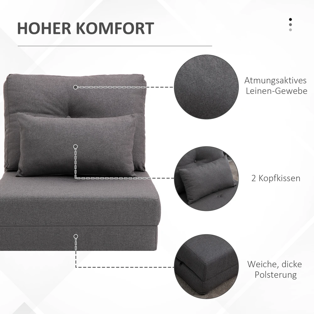 Fotelis Aosom Sulankstoma grindų sofa-lova, tamsiai pilka, 60 x 80 x 56 cm