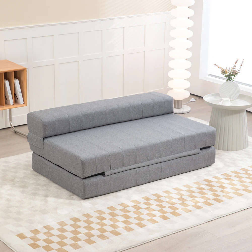 Fotelis Aosom Sulankstoma grindų sofa su miego funkcija, svečių lova, pilka, 138 x 80 x 50 cm