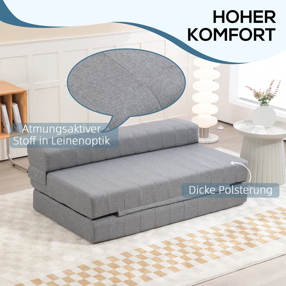 Fotelis Aosom Sulankstoma grindų sofa su miego funkcija, svečių lova, pilka, 138 x 80 x 50 cm