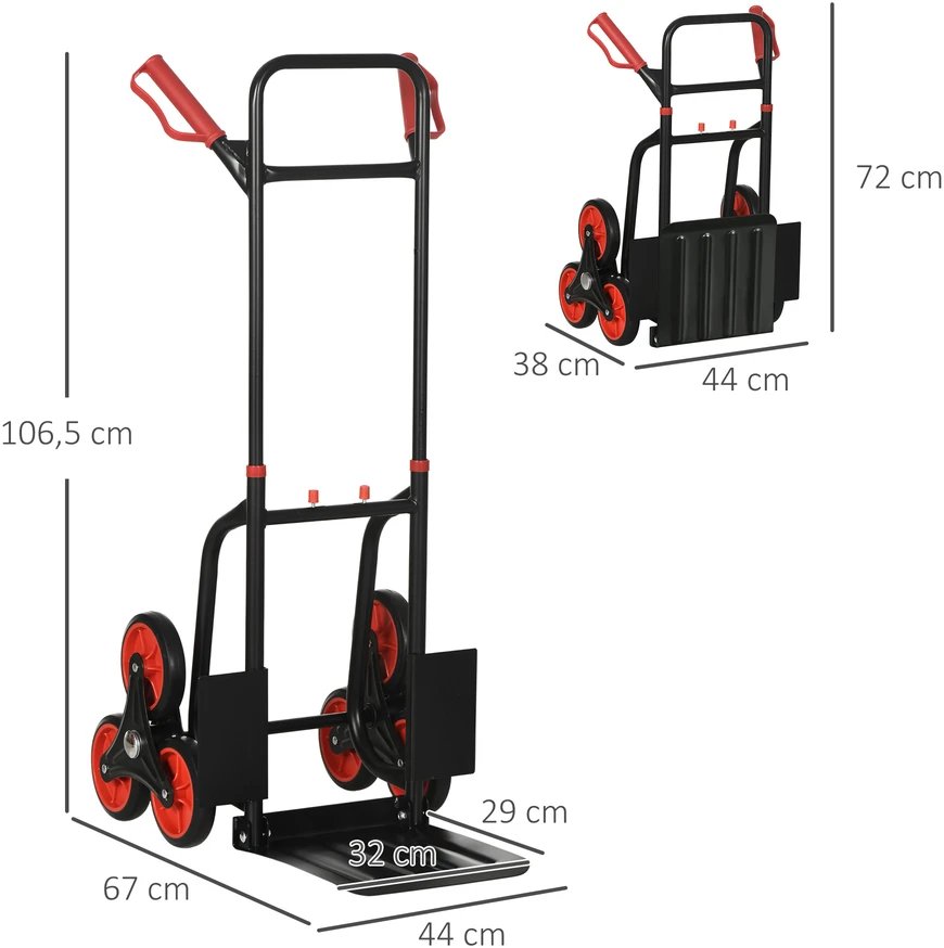 Aosom Sulankstoma laiptinė rankinė vežimėlis, plieno rėmas, juoda ir raudona, 120 kg