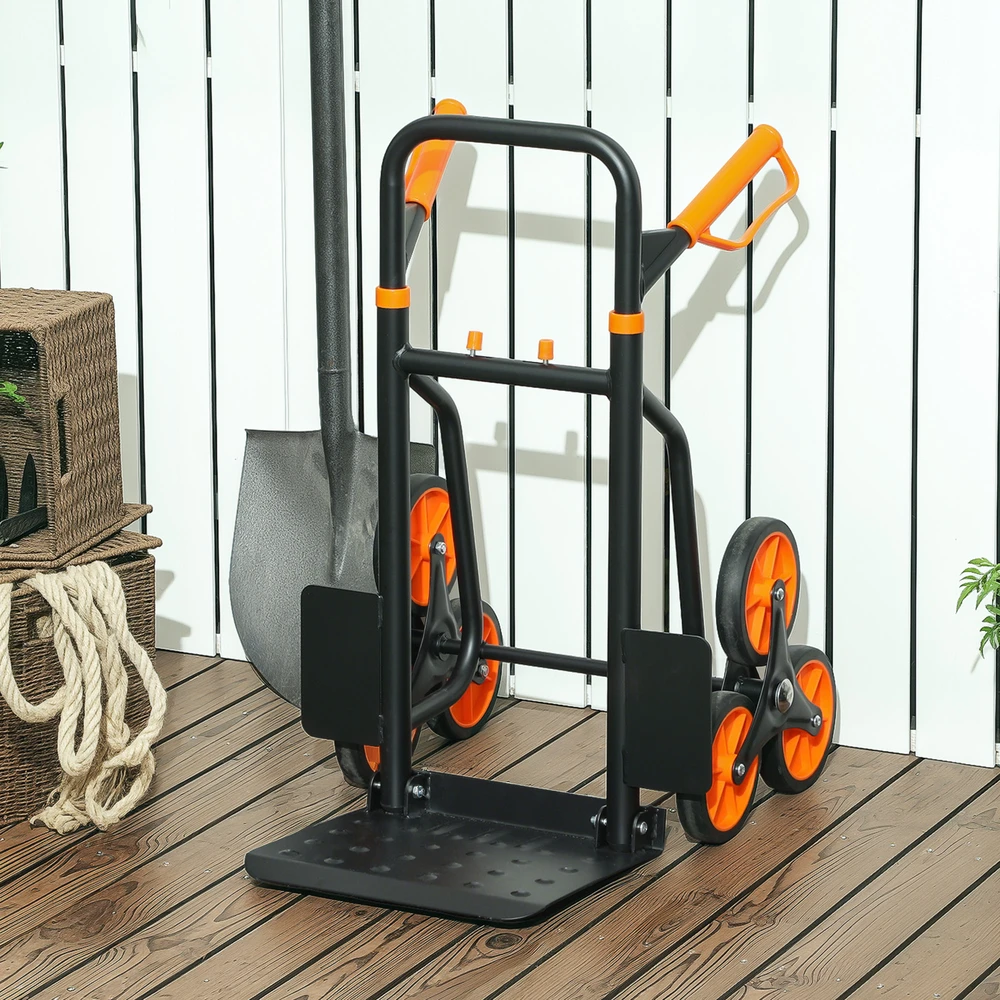 Aosom Sulankstoma laiptinė rankinė vežimėlis su plieniniu rėmu, juoda/oranžinė, iki 120 kg