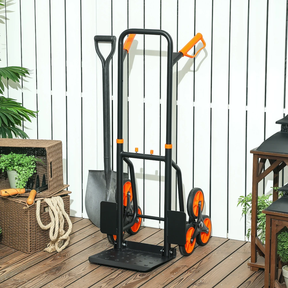 Aosom Sulankstoma laiptinė rankinė vežimėlis su plieniniu rėmu, juoda/oranžinė, iki 120 kg