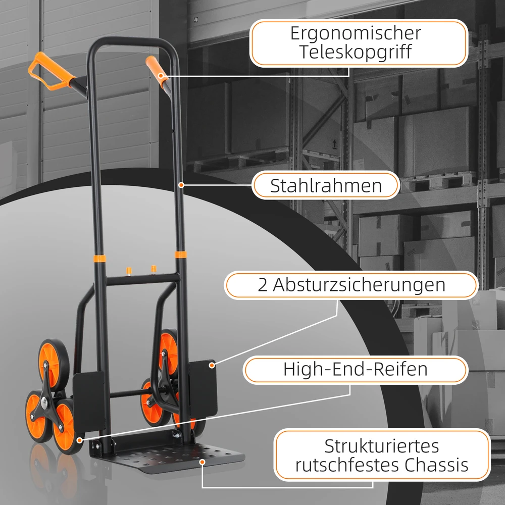 Aosom Sulankstoma laiptinė rankinė vežimėlis su plieniniu rėmu, juoda/oranžinė, iki 120 kg