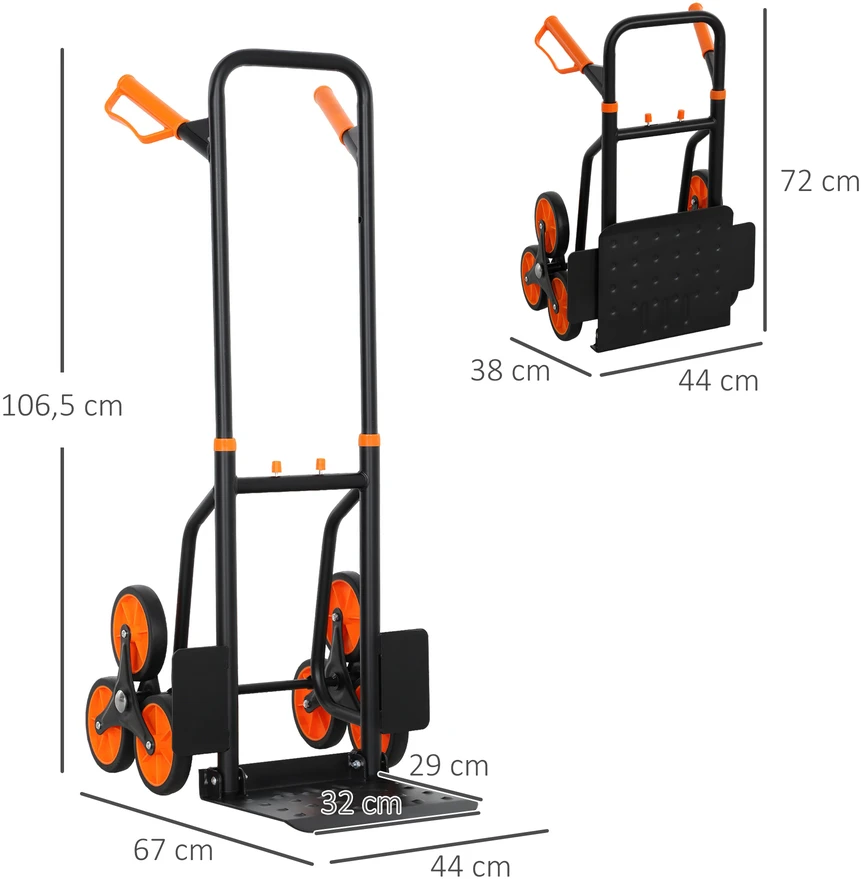 Aosom Sulankstoma laiptinė rankinė vežimėlis su plieniniu rėmu, juoda/oranžinė, iki 120 kg