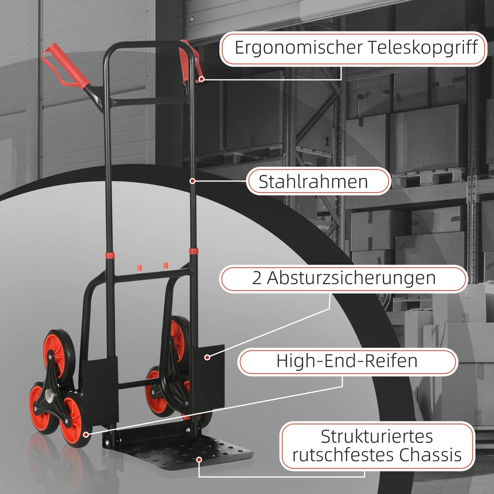 Aosom Sulankstoma laiptinė rankinė vežimėlis, plieno rėmas, juoda ir raudona, 120 kg