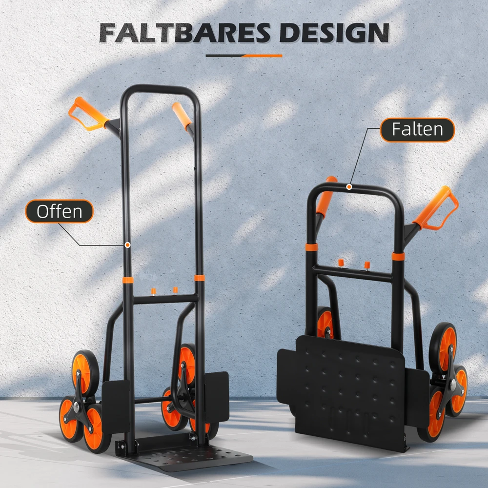 Aosom Sulankstoma laiptinė rankinė vežimėlis su plieniniu rėmu, juoda/oranžinė, iki 120 kg