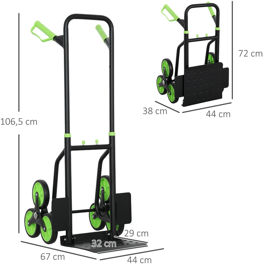 Aosom Sulankstoma laiptuojanti vežimėlis-krovininis vežimėlis su plieniniu rėmu, juoda, žalia, maks. 120 kg