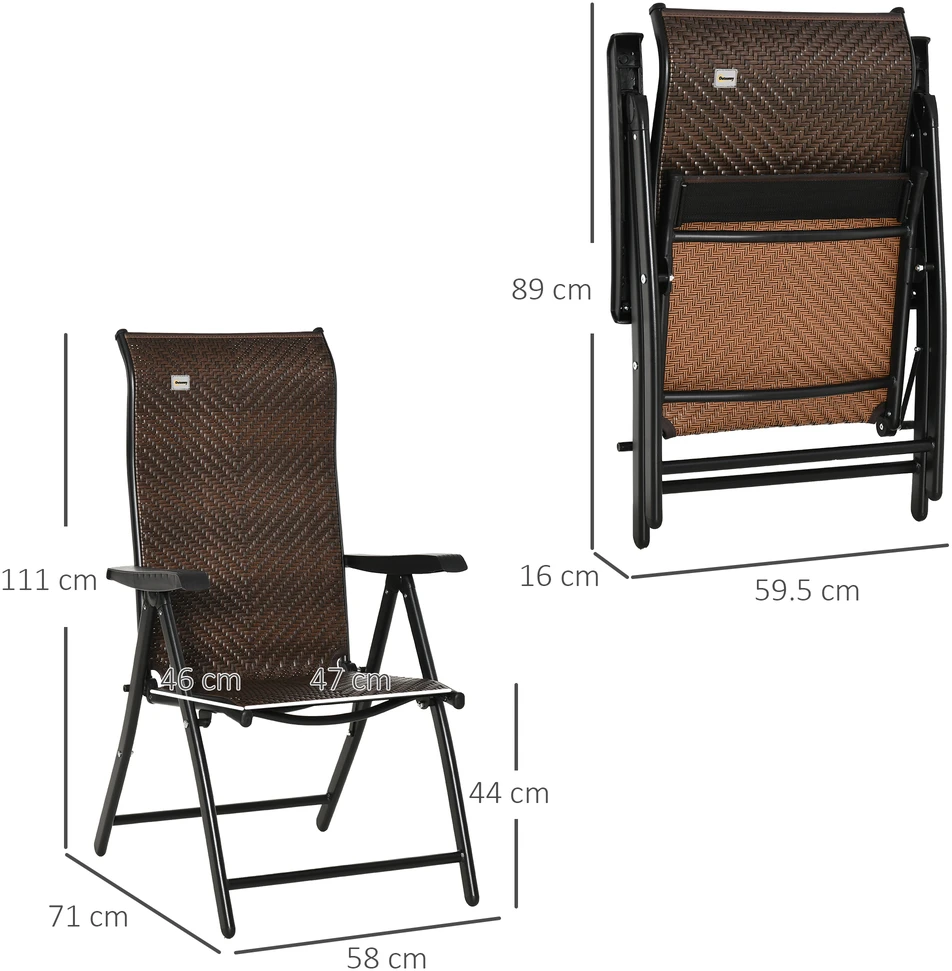 Aosom Sulankstoma sodo kėdė, PE rotangas, ruda + juoda, 58 x 71 x 111 cm, 120 kg