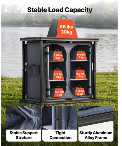 VEVOR Sulankstoma stovyklavimo daiktų spintelė 8450, aliuminis, 84 x 51 x 80 cm, su 6 lentynomis ir nešiojimo krepšiu