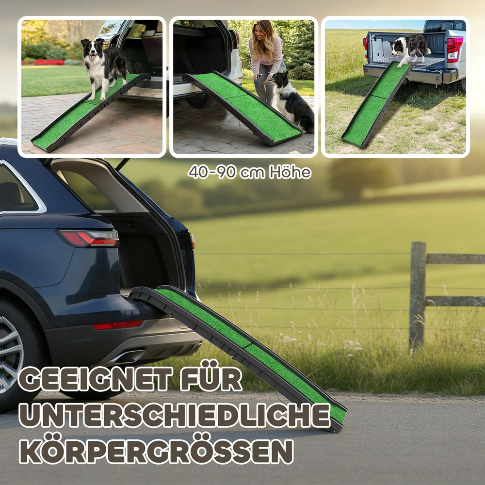 Aosom Sulankstoma šuns rampa automobiliui, neslystanti, 155 x 38,5 x 15,5 cm, juoda ir žalia