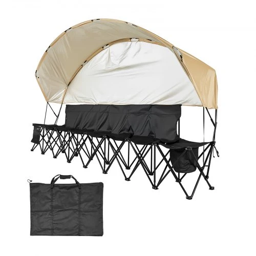 VEVOR Sulankstomas atsarginių žaidėjų suolas GV-DP6 su stogeliu, 6 vietų, juodas/rudas, 317 x 45 x 178 cm