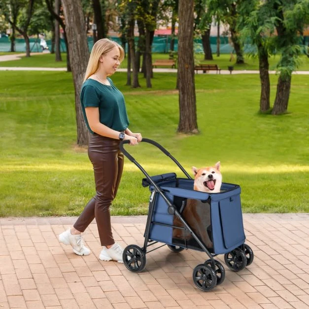 Promotion Sulankstomas augintinio vežimėlis su tinkleliu mėlynas