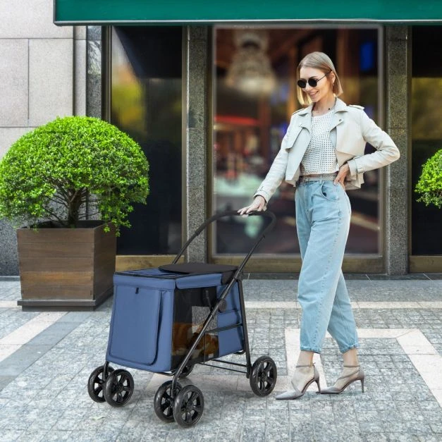 Promotion Sulankstomas augintinio vežimėlis su tinkleliu mėlynas