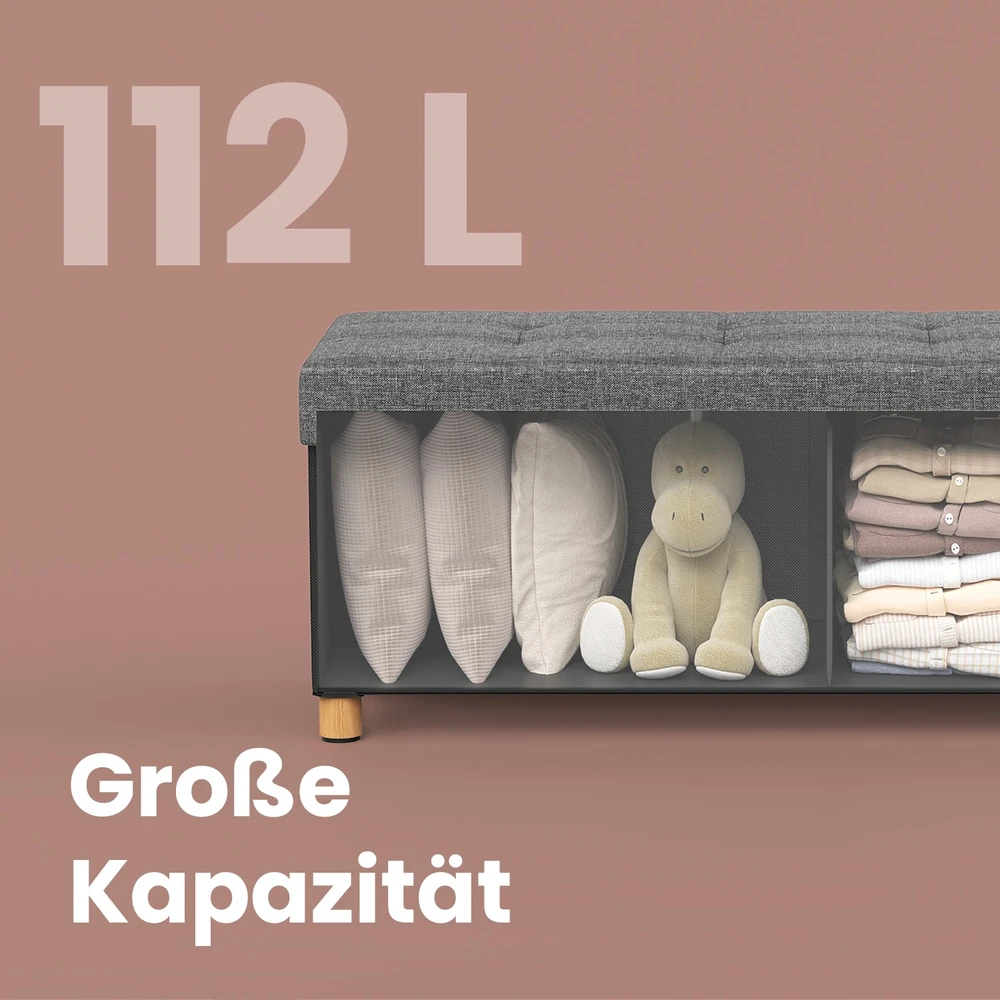Koduva Sulankstomas daiktadėžės suoliukas su kojelėmis, 38 x 110 x 40 cm, 112 l, pilkai rudas