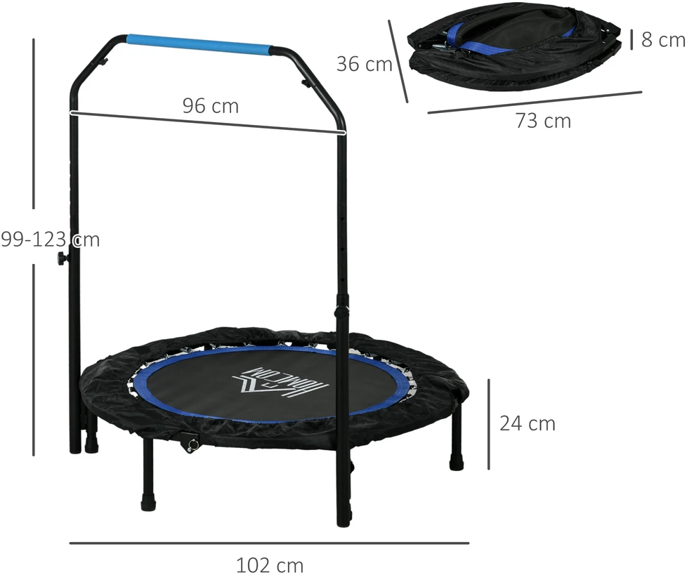 Aosom Sulankstomas fitneso batutas su reguliuojama rankena, Ø102 x 99-123 cm, juodas / mėlynas